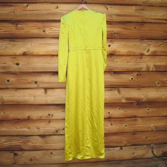 MAC DUGGAL  Chartreuse Long Sleeve Structured Bow Draped Gown 4 - Picture 9 of 13